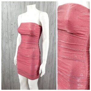 Vintage Metallic Pink Mini Dress Ruched Cocktail Party Club Graduation